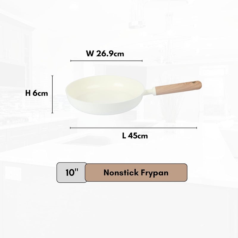 CAROTE 10-Inch Ceramic Nonstick Fry Pan, PFAS-Free Non-Toxic Coating, Healthy Cooking Frying Pan, Wood-Like Handle, Full-Spray Even-Heat Base, All-Stovetop Compatible Skillet, Dishwasher Safe (Cream) - Image 2