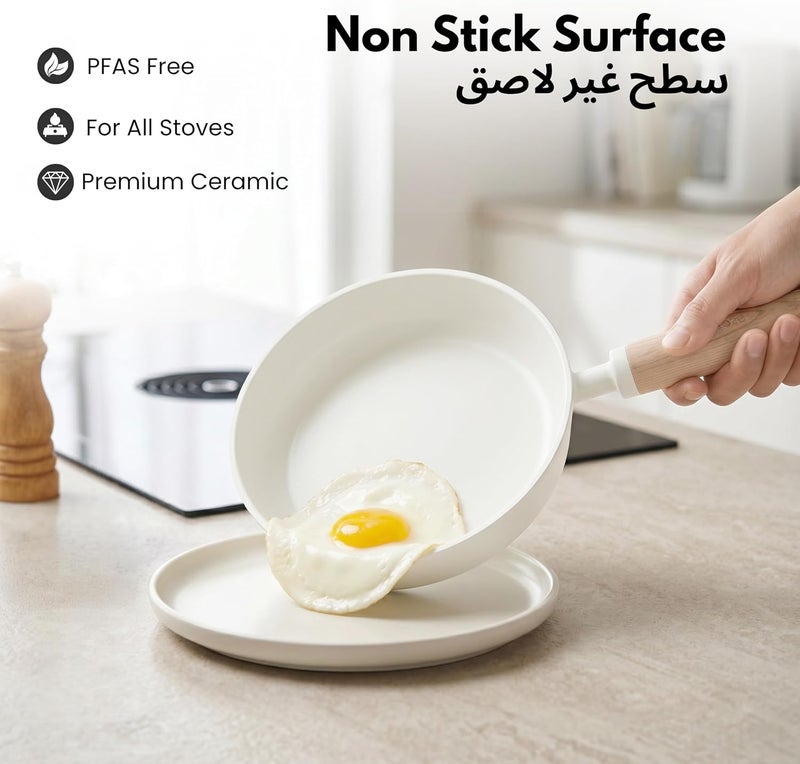 CAROTE 10-Inch Ceramic Nonstick Fry Pan, PFAS-Free Non-Toxic Coating, Healthy Cooking Frying Pan, Wood-Like Handle, Full-Spray Even-Heat Base, All-Stovetop Compatible Skillet, Dishwasher Safe (Cream) - Image 3