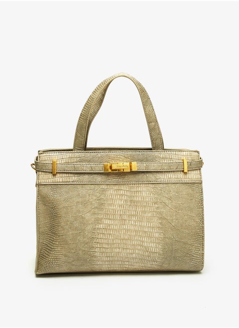 Textured Tote Bag with Detachable Strap and Dual Handles