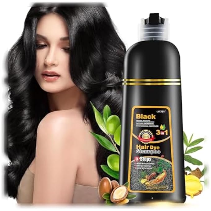 Leorx BLACK HAIR DYE SHAMPOO, 3 IN 1 BLACK COLOR SHAMPOO HAIR DYE FOR GRAY HAIR INSTANT HERBAL COLORING SHAMPOO FOR WOMEN & MEN - AMMONIA FREE - TINTES PARA EL CABELLO - Image 1