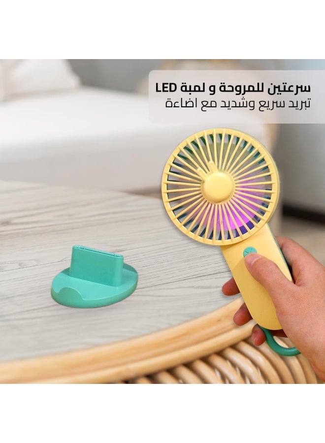 Mini Portable USB High Speed ​​Desktop Handheld Fan with Phone Holder and LED Light 2 Speeds Small Design for Travel and Home - Image 3