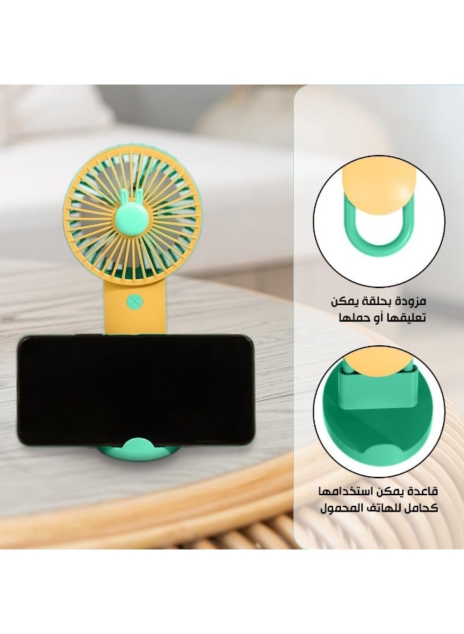 Mini Portable USB High Speed ​​Desktop Handheld Fan with Phone Holder and LED Light 2 Speeds Small Design for Travel and Home - Image 4