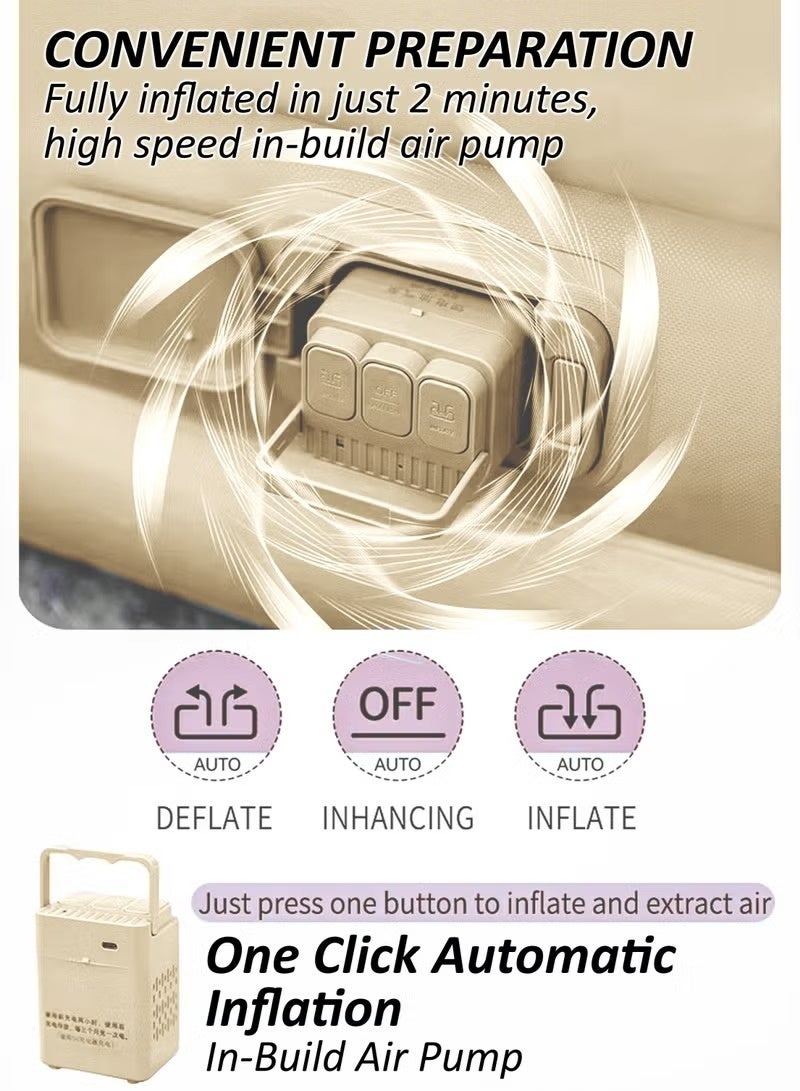 توشونكس مرتبة هوائية مزدوجة الحجم مع وسادتين هوائيتين، سرير تخييم متين قابل للنفخ، بساط نوم مع مضخة هواء مدمجة قابلة لإعادة الشحن، نفخ ذاتي مقاوم للماء، سرير هوائي قابل للنفخ بزر واحد، نفخ وتفريغ للمنزل، والمغامرات الخارجية، والمشي لمسافات طويلة، والسفر، وحفلات النوم، والنزهات، واستخدام سرير الضيوف الفائق تقنية القطيفة 200x40x150 سم - Image 5