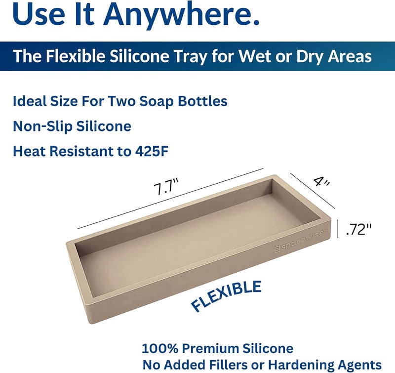 Spacewiser Countertop and Vanity Tray – Small 7.7" Silicone Soap Dispenser Tray, Shatterproof Flexible Bathroom Tray, Kitchen Sink Tray for Soap Bottles, Key Trinket Ring Tray, Original Silicone Tray - Image 3