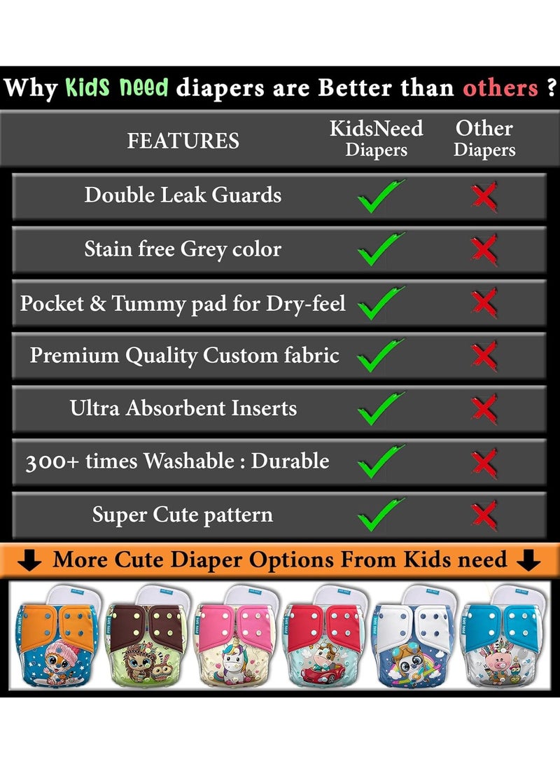 kids need Side Leakage Proof cloth diapers for babies 0 to 3 years combo high absorbent 1 reusable diaper 2 insert pack (5-18kg) washable diapers pocket liners cover adjustable freesize 58 - Image 4