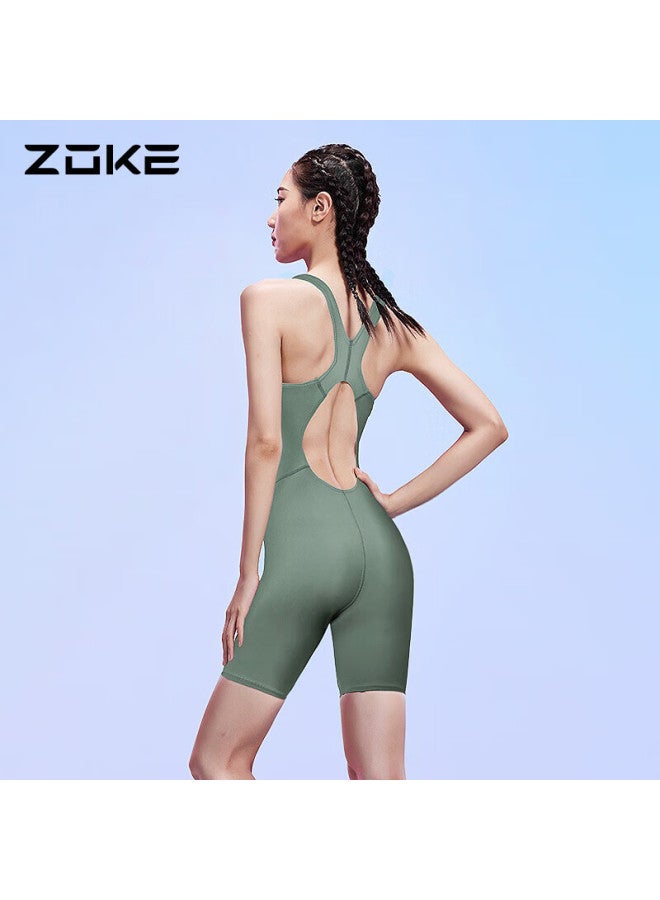 Zoke Women's Professional Training One-piece Swimsuit, Knee-length, 123501427-1, Light Army Green, Size L - Image 1