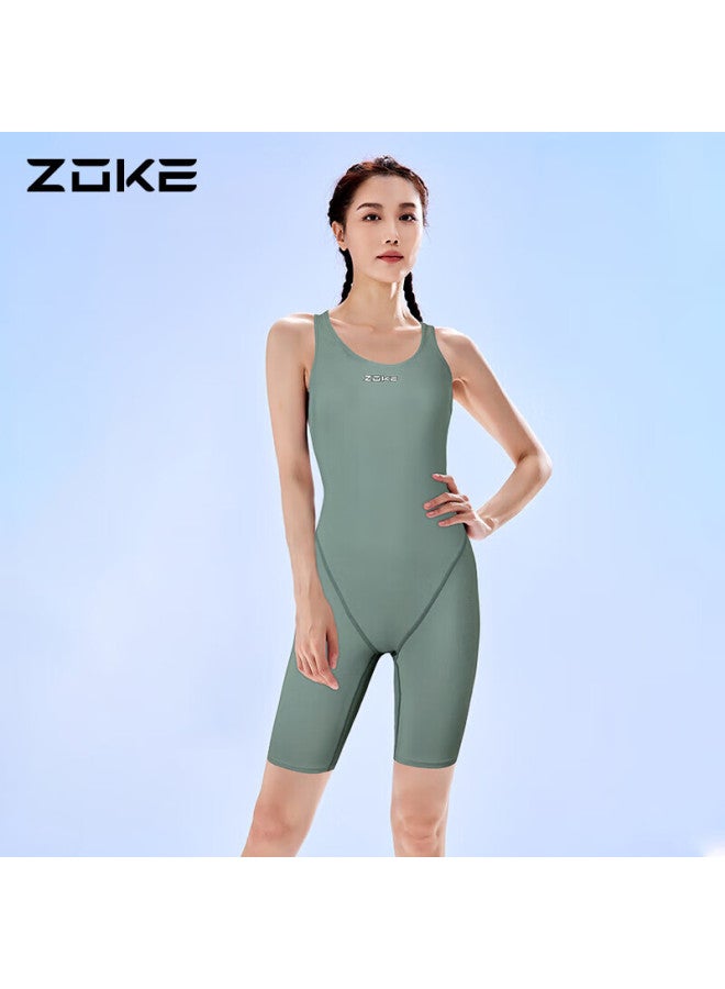 Zoke Women's Professional Training One-piece Swimsuit, Knee-length, 123501427-1, Light Army Green, Size L - Image 2