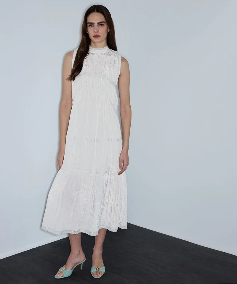 Ipekyol  Crinkled Lace-Trim Midi Dress for Women | Best Price UAE