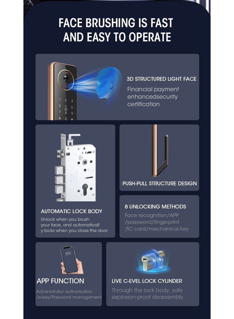 Captaintech S61 Smart Door Lock with Doorbell - WiFi, Tuya App, Fingerprint, IC Card, Password u0026 Key Access - Home Security Enhanced (Gold) - Image 4