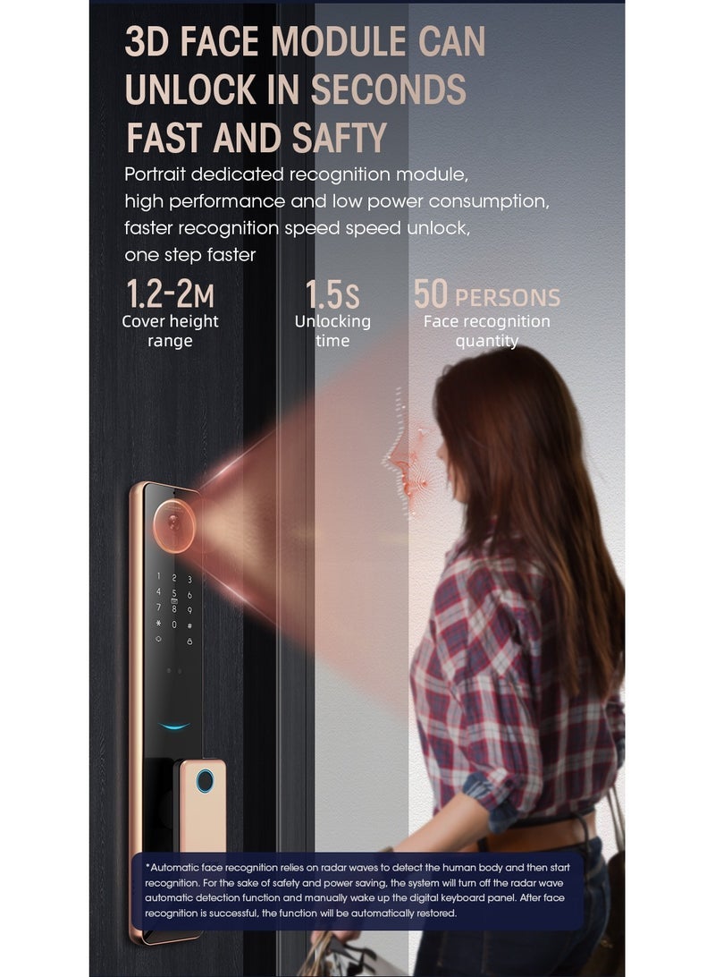 Captaintech S61 Smart Door Lock with Doorbell - WiFi, Tuya App, Fingerprint, IC Card, Password u0026 Key Access - Home Security Enhanced (Gold) - Image 5