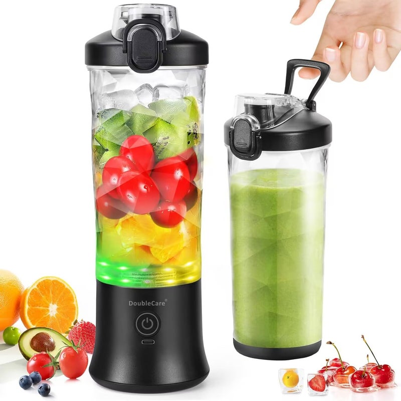 DoubleCare 20 Oz Portable Blender for Shakes  Smoothies 4000mAh Electric Juicer with 270W Motor IP67 Waterproof USB Fresh Juice Blender with 2 Mixing Modes for Travel  Gym Black