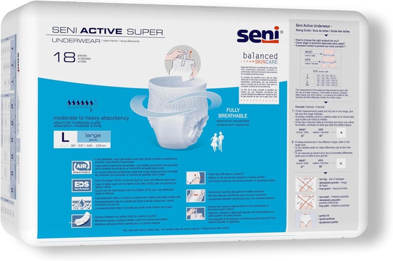 SENI Active Super Unisex Adult Incontinence Underwear Size Large 3953 18 Count 1 Pack of 18 Moderate to Heavy Absorbency Pull On Disposable Overnight Underwear for Men Women - Image 4