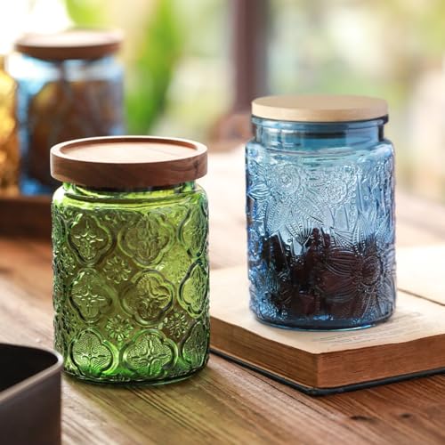 ANSQU Blue Glass Jar, 23.7 FL OZ Vintage Glass Canister with Airtight Lid, Candy Jar/Sugar Container for Kitchen Pantry Coffee, Tea, Cookie, Decorative Jars Holds Bath Salt - Image 3