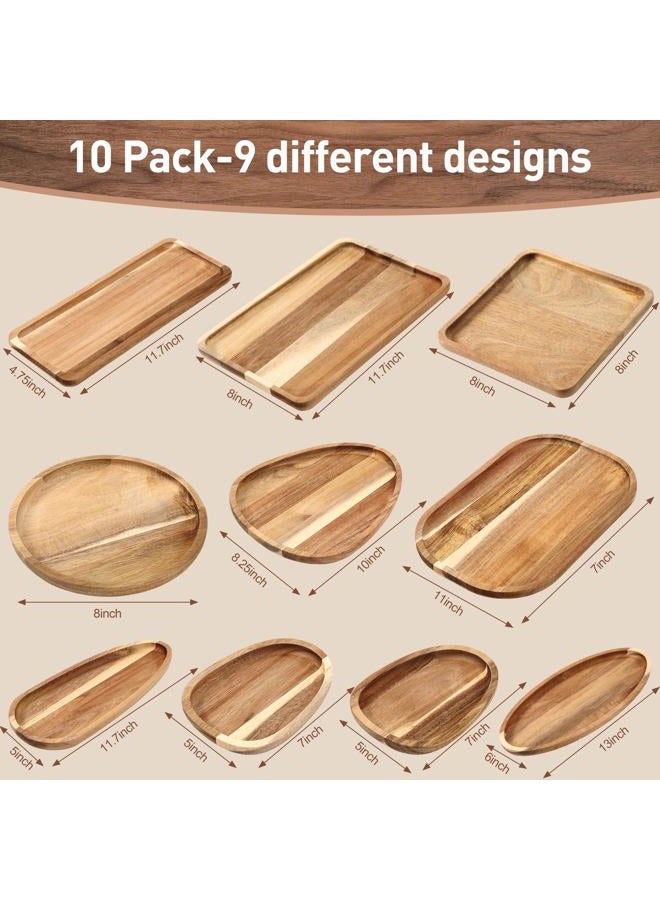 Willinglong Set of 10 Christmas Acacia Wood Plates Wooden Serving Platter Christmas Dinner Plate and Trays Charcuterie Board for Xmas Cheese Fruit Cookie Dessert Housewarming Gift(Classic Style) - Image 2