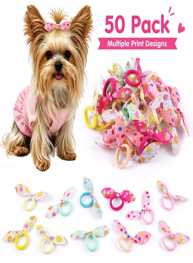 Yaopelky 50Pcs Dog Hair Bows with Elastic Bands Cute Pet Hair Ties Topknot Bows for Small Dogs No Hurt Bowknots for Yorkie Maltese Puppy Grooming Accessories (Fruit Printed) - Image 2