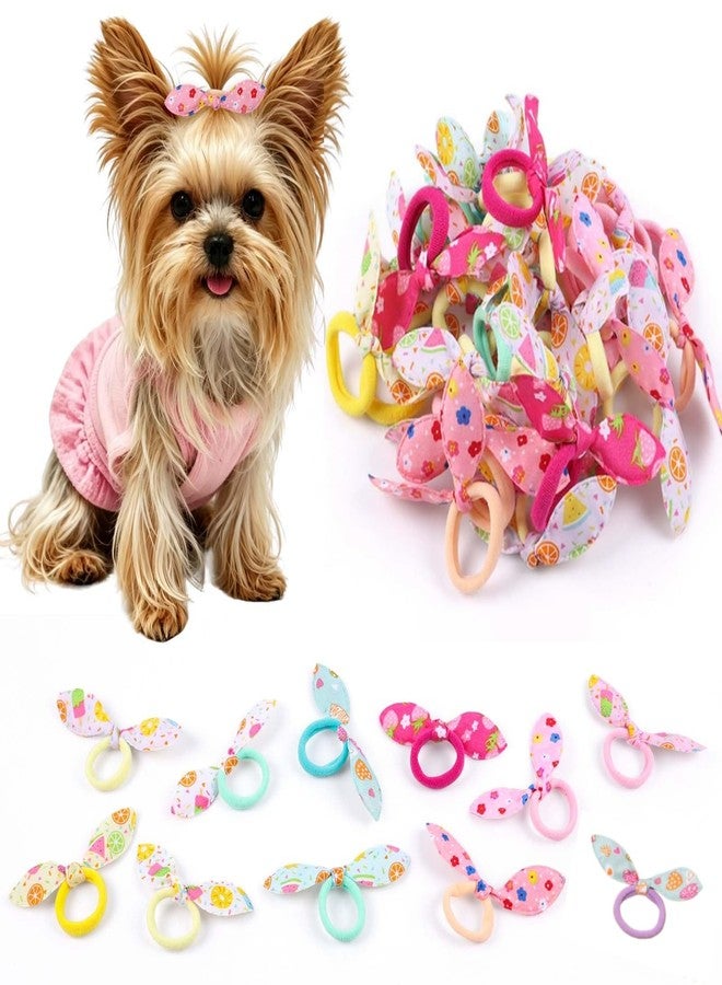 Yaopelky 50Pcs Dog Hair Bows with Elastic Bands Cute Pet Hair Ties Topknot Bows for Small Dogs No Hurt Bowknots for Yorkie Maltese Puppy Grooming Accessories (Fruit Printed) - Image 1