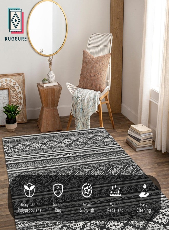 RUGSURE Washable Area Rugs 4' x 6' - 1/6 Thick - Moroccan-Inspired -Stain & Water Resistant Non-Slip - Resistant Rug for Living Room, Bedroom, Nursery, Pet & Child Friendly (Black) - Image 4