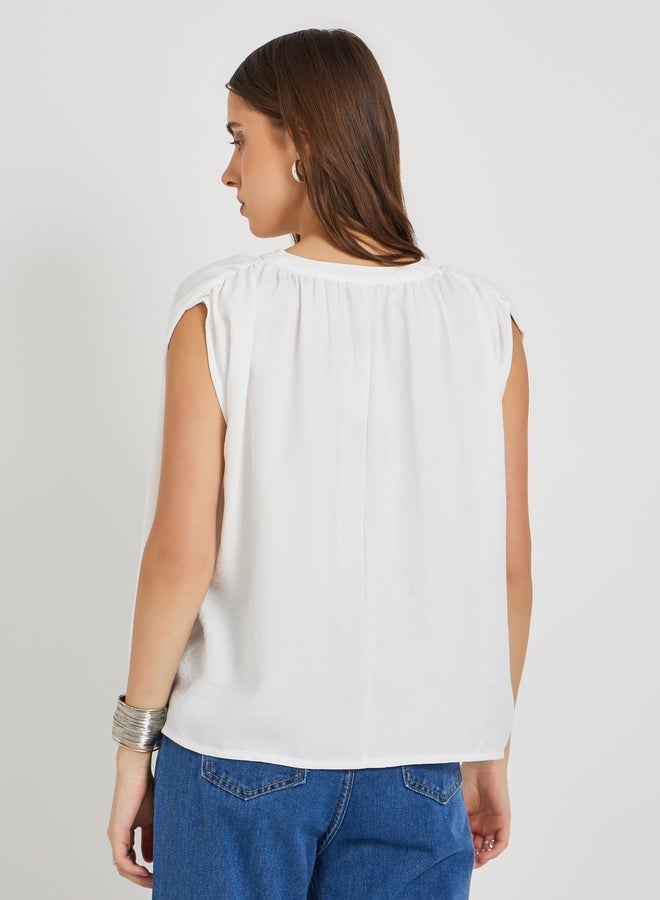 Take Two Solid Sleeveless Tie-Up Neck Blouse - Image 5