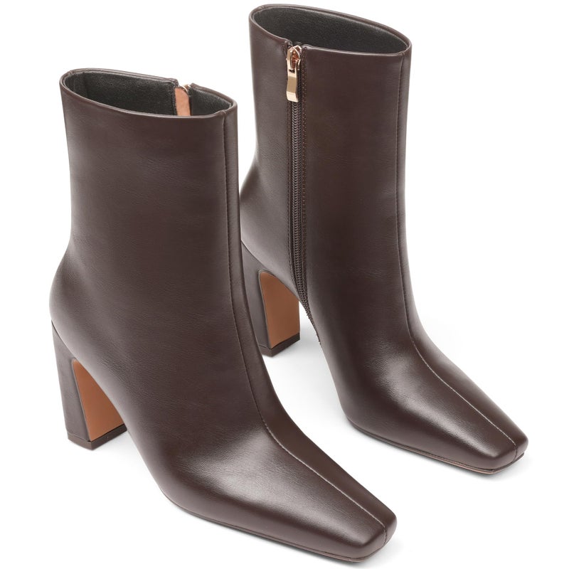 Lovee Cosee Brown Ankle Boots for Women 2025 Booties for Women Chunky Heel Square Toe Heeled Boots Comfort Leather Fall Winter Party Office Date Night Travel Casual Outfit Size 8 - Image 4