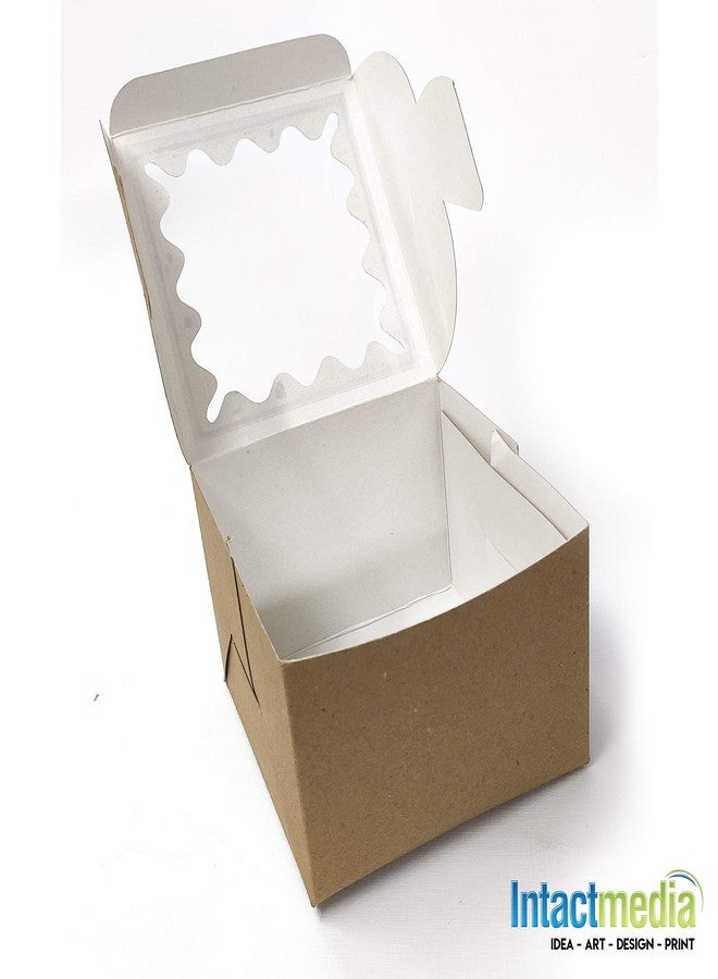 Intactmedia Food Grade Kraft Cake Box with Window, 360gsm Premium Brown Bakery Box for Cakes, Cupcakes & Brownies - Sturdy Auto-Popup Gift Box - Pack of 5 - Image 2