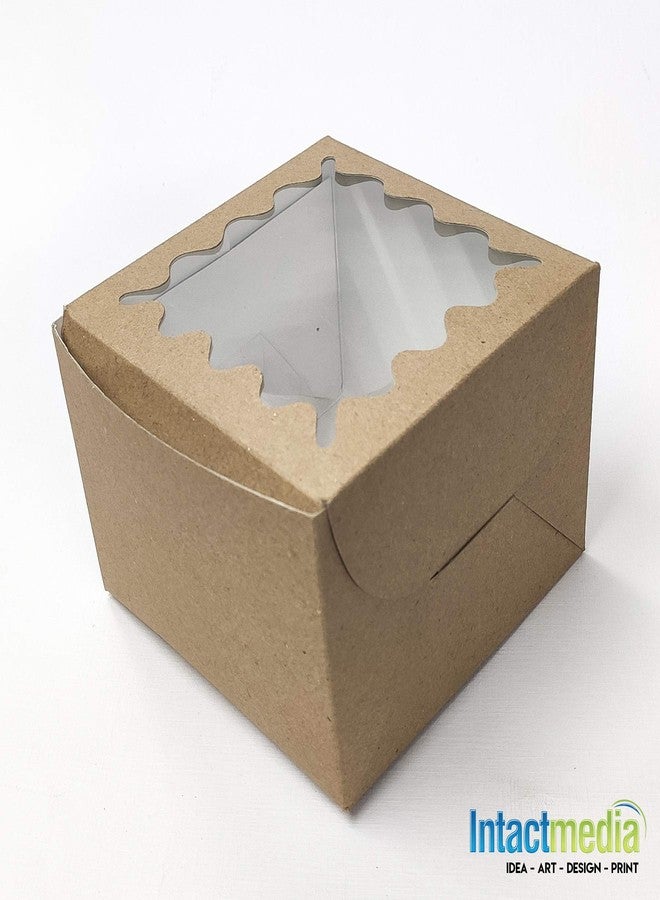 Intactmedia Food Grade Kraft Cake Box with Window, 360gsm Premium Brown Bakery Box for Cakes, Cupcakes & Brownies - Sturdy Auto-Popup Gift Box - Pack of 5 - Image 3