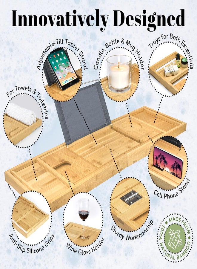 Home-it Home It Premium Foldable Bathtub Tray - Bamboo Waterproof Bath Tray for tub Caddy - Wooden Holder for Wine, Book, Soap, Phone, Luxury Gift for Men & Women - Expandable, Fits Most Tubs in Bathroom - Image 2