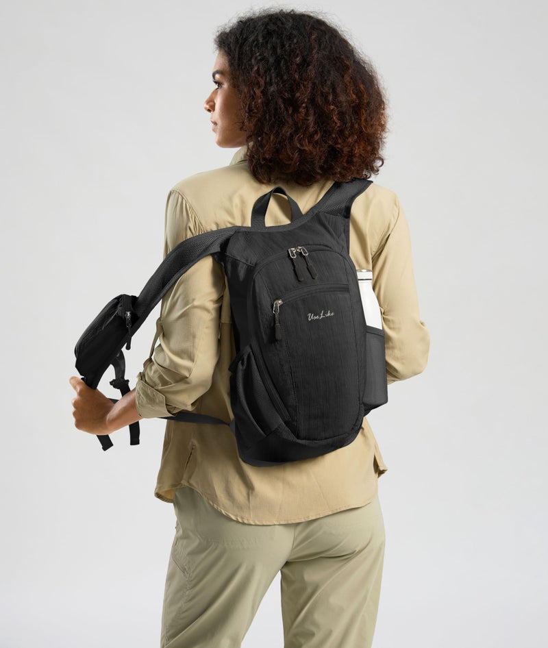 Uselike 10L Small Hiking Backpack Travel Daypack Lightweight Packable Back Pack for Women Men(Black) - Image 3