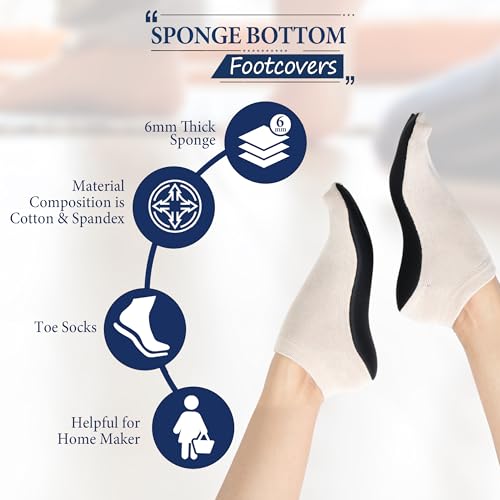 Footmate Women Toe Cotton Socks (Pack of 5) with Waterproof Sponge Bottom Footcover Toe Socks for Women (Free Size) Provide Durable, Soft & Ultimate Comfort Colour- Skin - Image 3