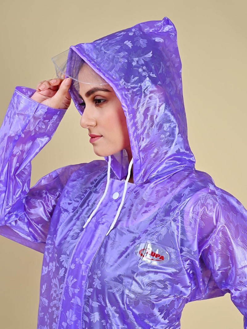 Rupa Rainwear for Women, Standard Length Waterproof PVC Rain Jacket with Carry Bag, Petals Design, Pack of 1 Purple 2XL - Image 5