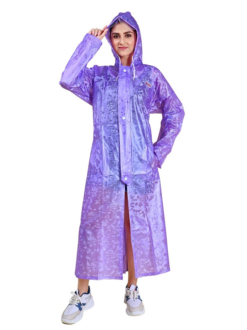 Rupa Rainwear for Women, Standard Length Waterproof PVC Rain Jacket with Carry Bag, Petals Design, Pack of 1 Purple 2XL - Image 1