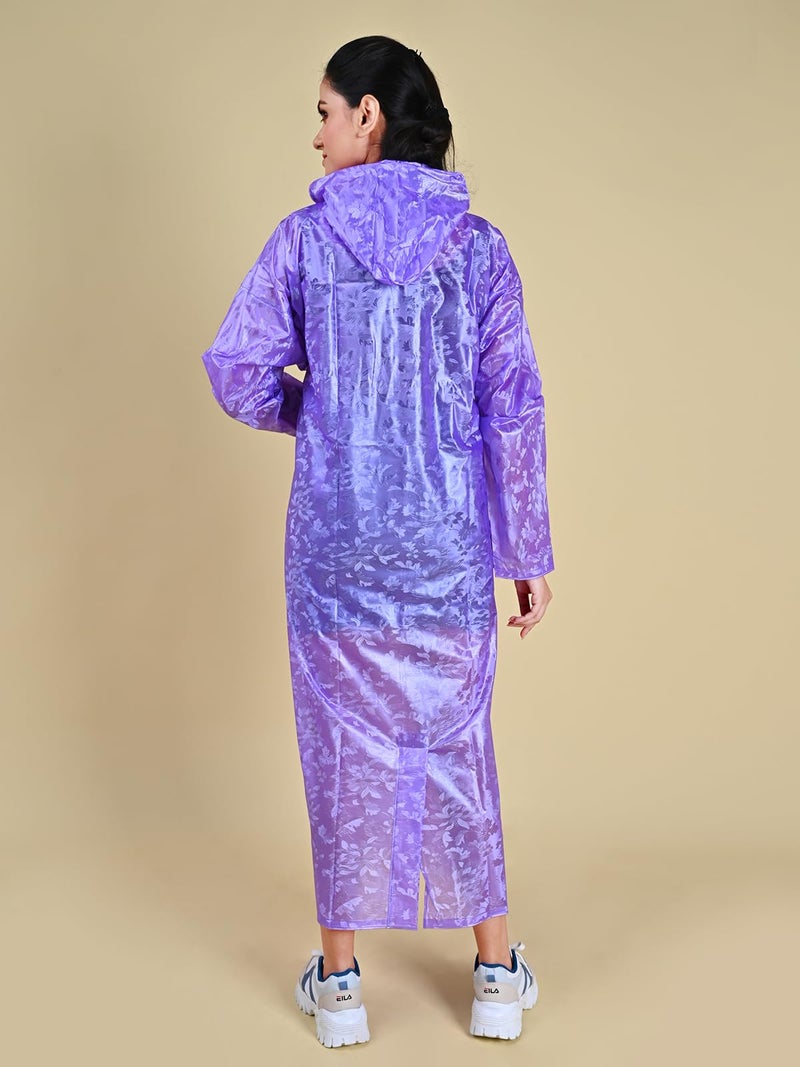 Rupa Rainwear for Women, Standard Length Waterproof PVC Rain Jacket with Carry Bag, Petals Design, Pack of 1 Purple 2XL - Image 4