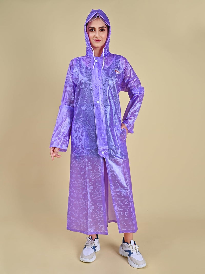 Rupa Rainwear for Women, Standard Length Waterproof PVC Rain Jacket with Carry Bag, Petals Design, Pack of 1 Purple 2XL - Image 3