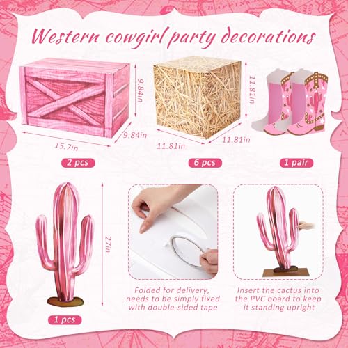 AceOrbit 24 Pcs Western Cowgirl Party Decorations Disco Foil Balloons Hay Bales Straw Boxes Pink Cactus Cowgirl Card Hat Horseshoe Props for Halloween Trunk or Treat Car Birthday Theme Party - Image 5