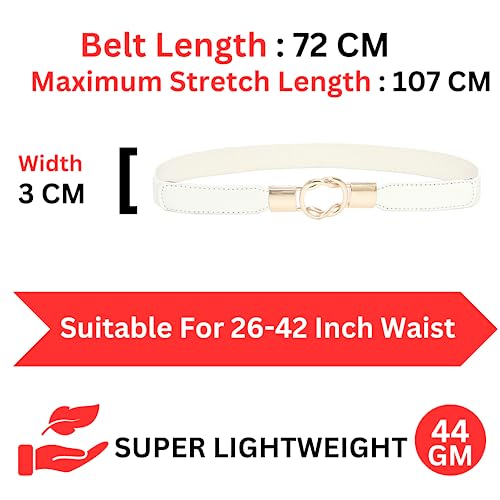 REDHORNS Elastic Fabric Waist Belt for Women Dresses Elegant Design Stretchy Slim Ladies Belt for Saree Girls Jeans - Free Size (LD37WT_White) - Image 2
