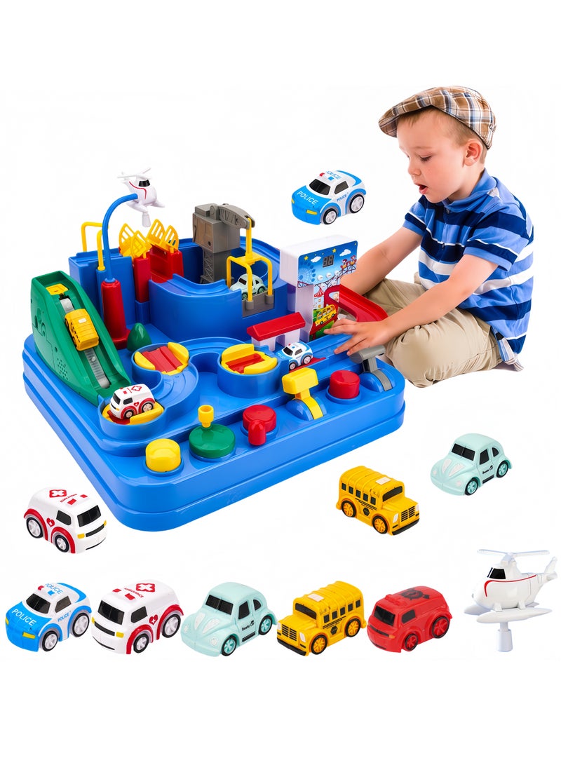Kids Car Adventure Toy, Puzzle Rail Car,Cars Race Track Toys , Race Track Vehicle Set, Preschool Educational Interactive Toy, Easy to Install and Play, No Battery Required, Ideal Gift for Kids Aged 3 + Car Adventure Toys（5 Toy Cars+1 Magnetic Plane） - Image 1