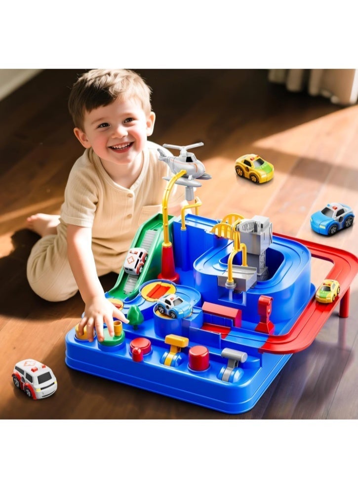 Car Adventure Toys, Puzzle Rail Car, City Rescue Toy with 5 Mini Cars, Preschool Educational Toys for Toddlers, Kids Race Track Toys for 3 4 5 6 7 Years Old Boys Girls - Image 2