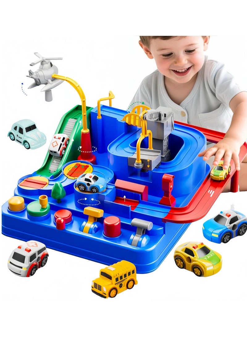 Car Adventure Toys, Puzzle Rail Car, City Rescue Toy with 5 Mini Cars, Preschool Educational Toys for Toddlers, Kids Race Track Toys for 3 4 5 6 7 Years Old Boys Girls - Image 1