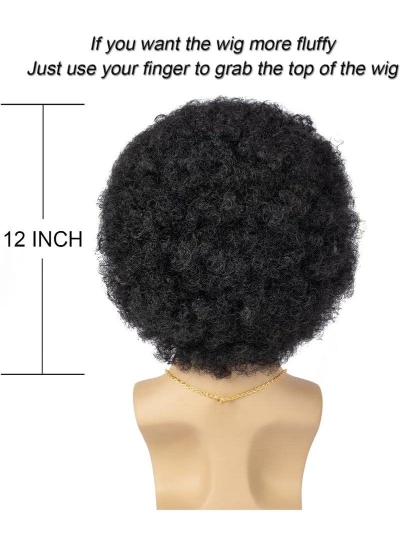 SOLARAE Wig Men, 4pcs Set 70'S Costumes Wig Disco Wig for Men Natural Fluffy Short Black Curly Synthetic hair Wig for Cosplay Party (Wig+ Glasses+ Necklace+ Mustache) - Image 3