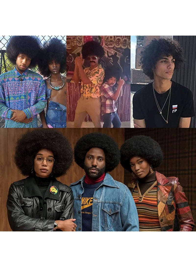 SOLARAE Wig Men, 4pcs Set 70'S Costumes Wig Disco Wig for Men Natural Fluffy Short Black Curly Synthetic hair Wig for Cosplay Party (Wig+ Glasses+ Necklace+ Mustache) - Image 4