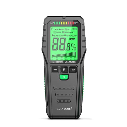 RDINSCOS Pinless Moisture Meters Non-Invasive Digital Wood Moisture Tester Water Leak Detector For Wall,Lumber, Building,Firewood,Humidity Tester (Green) - Image 1