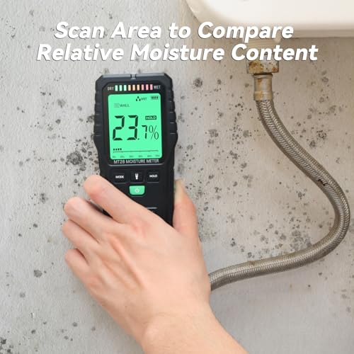 RDINSCOS Pinless Moisture Meters Non-Invasive Digital Wood Moisture Tester Water Leak Detector For Wall,Lumber, Building,Firewood,Humidity Tester (Green) - Image 3