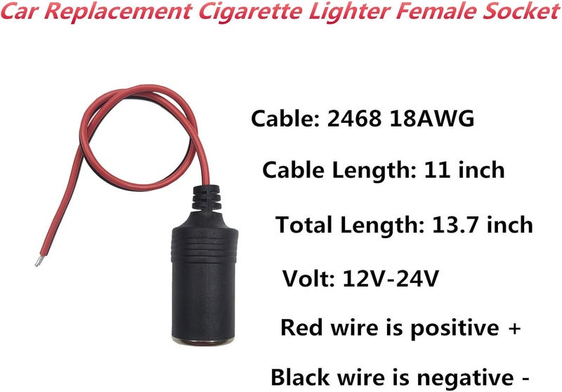 AEISVIK Female Cigarette Lighter Socket Plug - 12V 24V Car Replacement Cigar Cable Connector Adapter Charger Power Cord (5) - Image 2