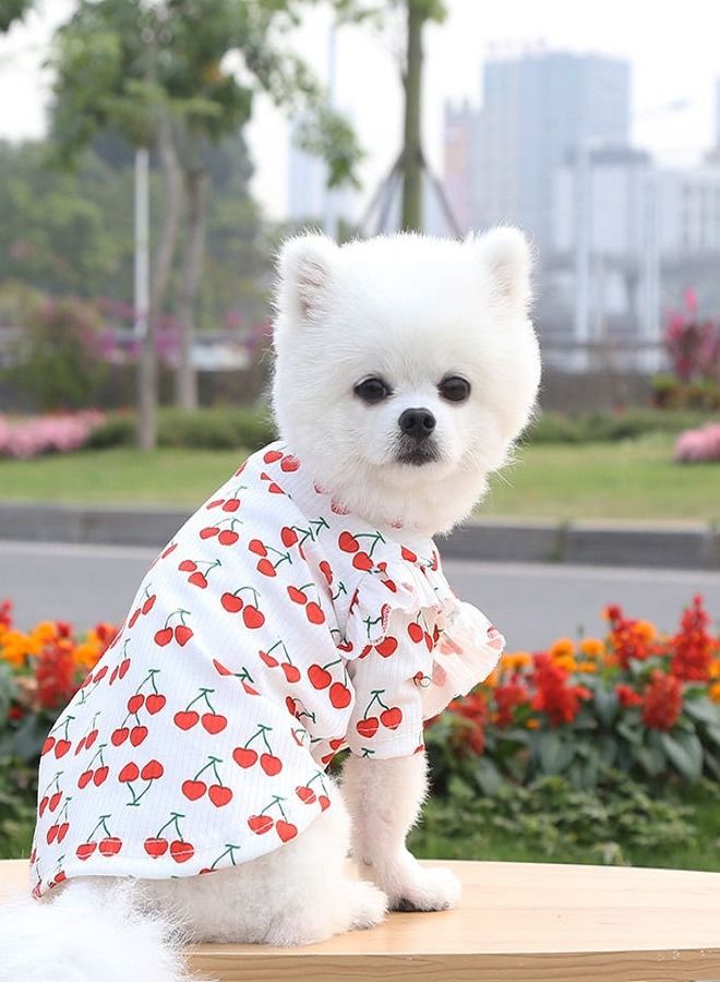 Generic Summer Wear Ohana Cherry Print White Dress With Frill On Sleeves For Dogs Cats And Pets  - Image 4