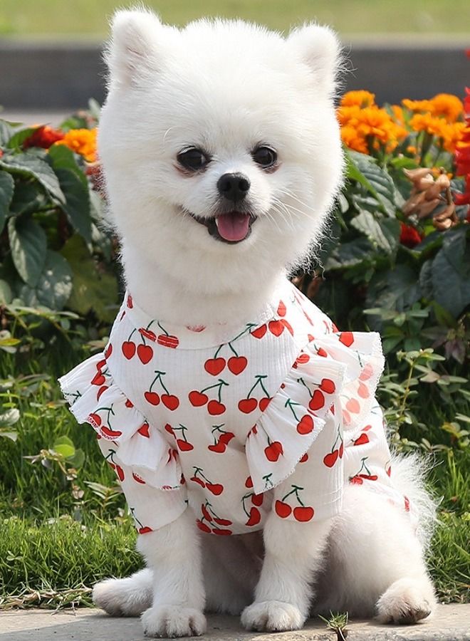 Generic Summer Wear Ohana Cherry Print White Dress With Frill On Sleeves For Dogs Cats And Pets  - Image 2