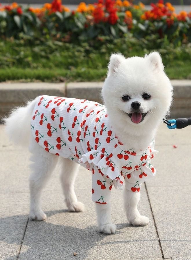 Generic Summer Wear Ohana Cherry Print White Dress With Frill On Sleeves For Dogs Cats And Pets  - Image 1
