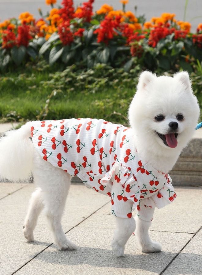 Generic Summer Wear Ohana Cherry Print White Dress With Frill On Sleeves For Dogs Cats And Pets  - Image 5