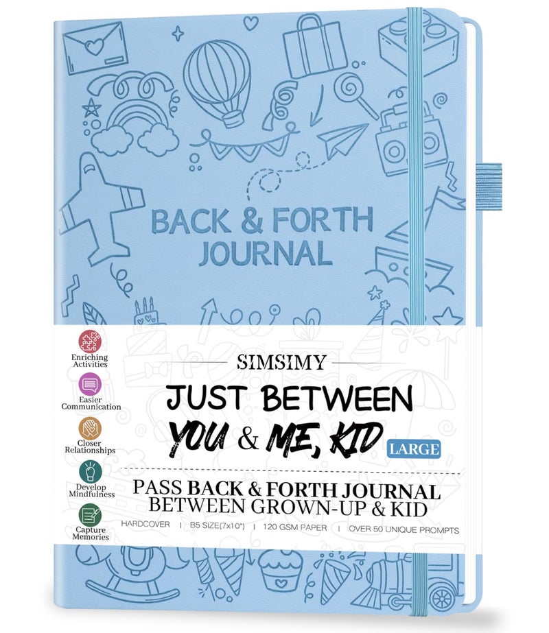 SIMSIMY Just Between You and Me Kid Journal - A Back & Forth Journal for Grown-Up & Kid / Parent & Child to Strengthen Bond, Build Communication, and Share Memories, Interactive Writing Prompts for Kids & Adults, Gift for Girls Boys, 7"X10"-Light Blue - Image 1