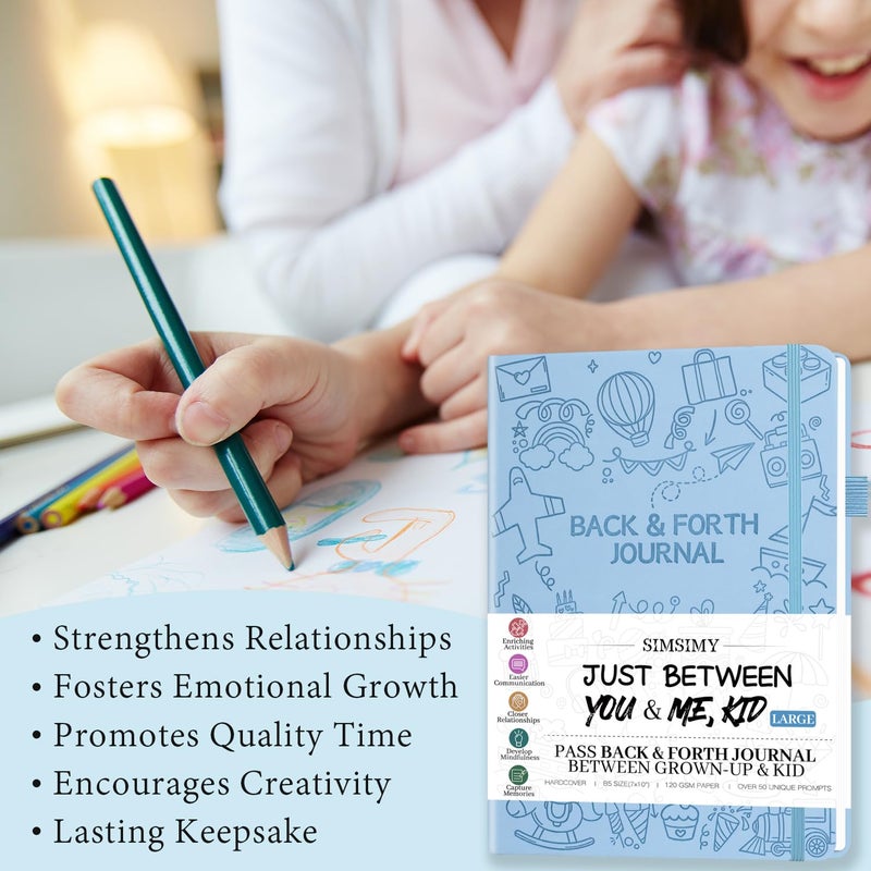SIMSIMY Just Between You and Me Kid Journal - A Back & Forth Journal for Grown-Up & Kid / Parent & Child to Strengthen Bond, Build Communication, and Share Memories, Interactive Writing Prompts for Kids & Adults, Gift for Girls Boys, 7"X10"-Light Blue - Image 3