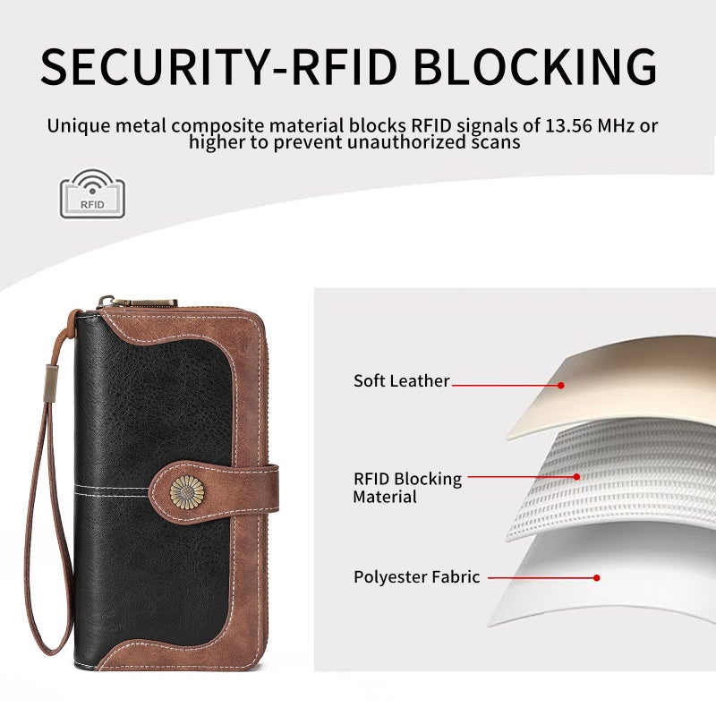 FALAN MULE Womens Wallet RFID Blocking Large Capacity Bifold Leather Credit Card Holder with Zipper Pocket Purse - Image 5