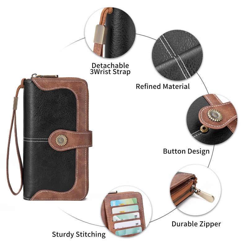 FALAN MULE Womens Wallet RFID Blocking Large Capacity Bifold Leather Credit Card Holder with Zipper Pocket Purse - Image 4